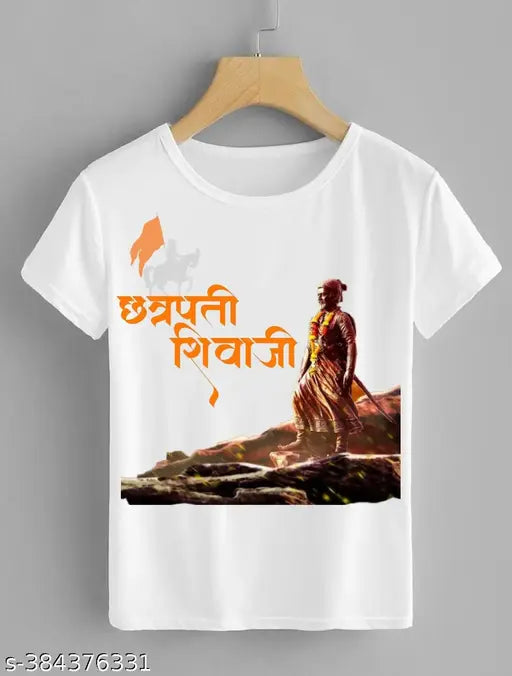 JEXHOME Round Neck Polyester Short Sleeves Shivaji Maharaj Printed T-shirts Kids Boys and Girls